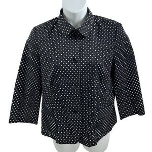 Talbots Womens 16 Black White Polka Dot Button Front 3/4 Sleeve Pockets Blazer